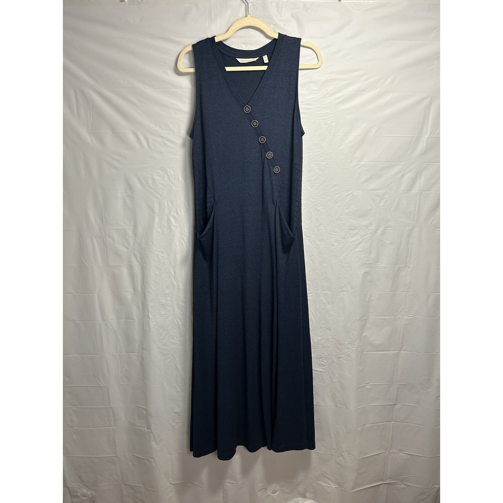 Soft Surroundings Knit Jersey Button Maxi Dress Navy Blue Womens Medium Stretch